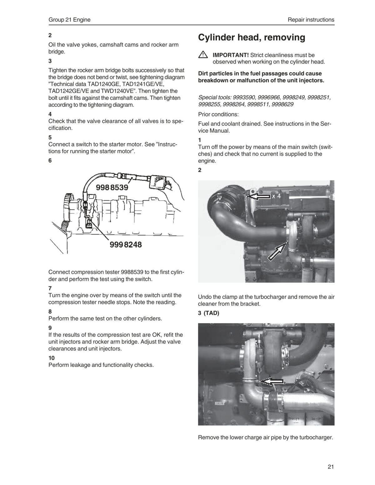 Volvo Penta Marine & Industrial Engine Group 21 (TAD1240GE, TAD1241GE/VE TAD1242GE/VE, TWD1240VE) Workshop Manual