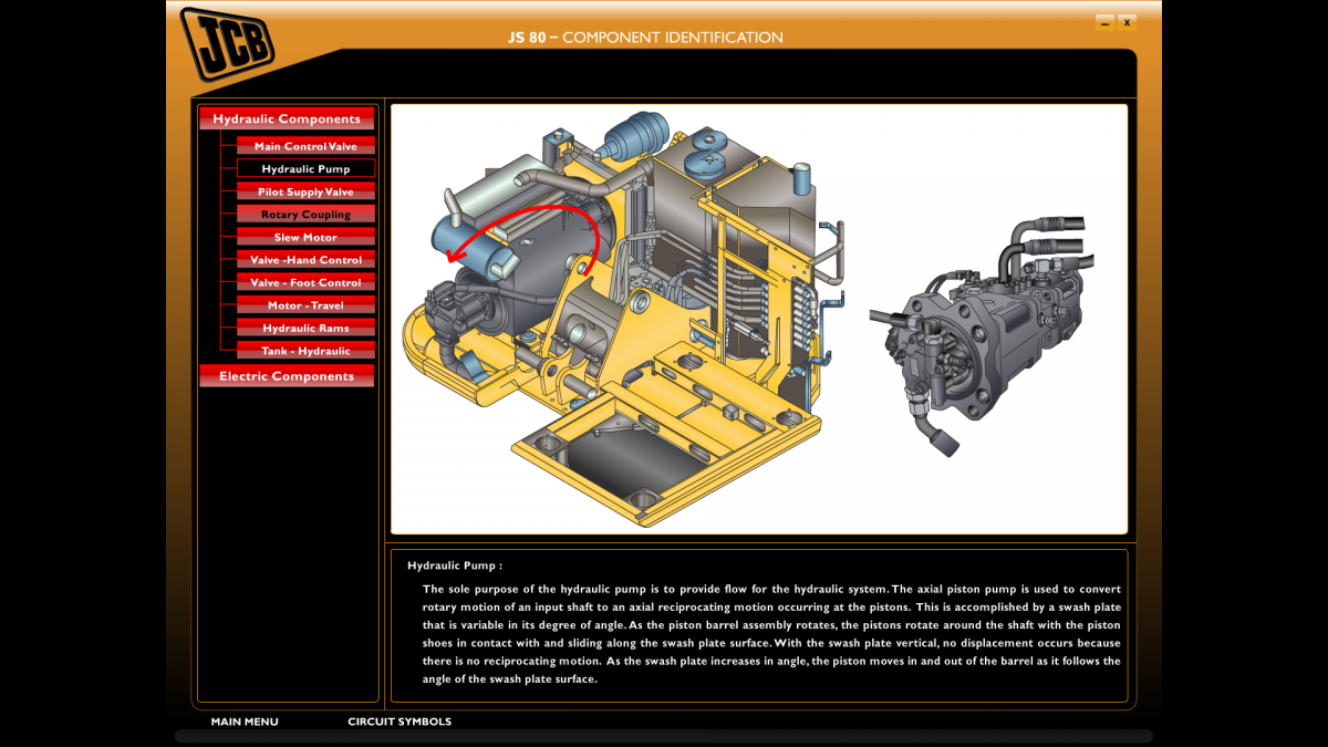 JCB Hydraulic Excavator JS 80/I40/200/210 Series Animation System For Electrical & Hydraulic Circuits & Components Detection