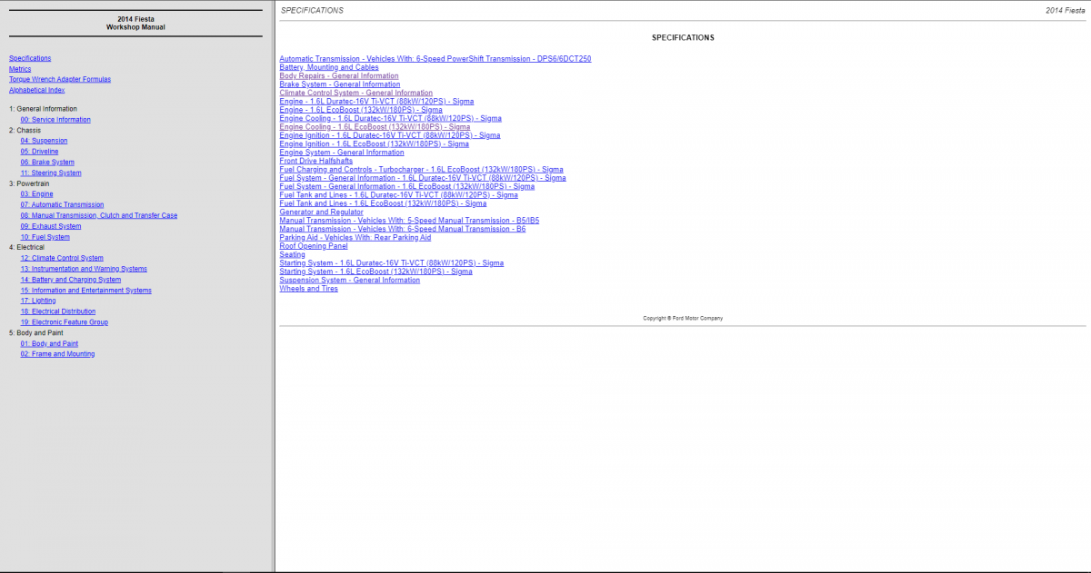 Ford Fiesta 2014 Interactive Service Manuals & Wiring Diagrams
