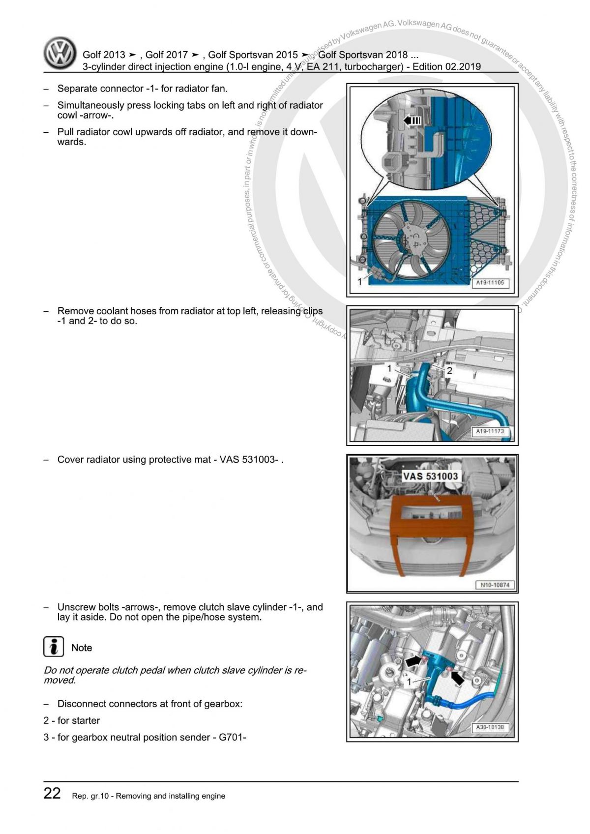 VW Golf Polo T-Cross T-Roc Touran 3-Cylinder Direct Injection Engine OEM Workshop Manual