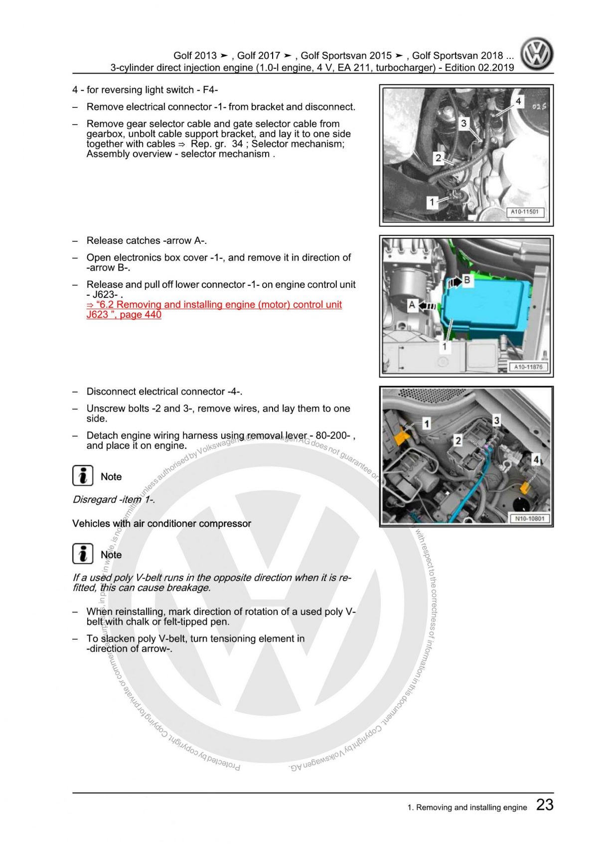 VW Golf Polo T-Cross T-Roc Touran 3-Cylinder Direct Injection Engine OEM Workshop Manual