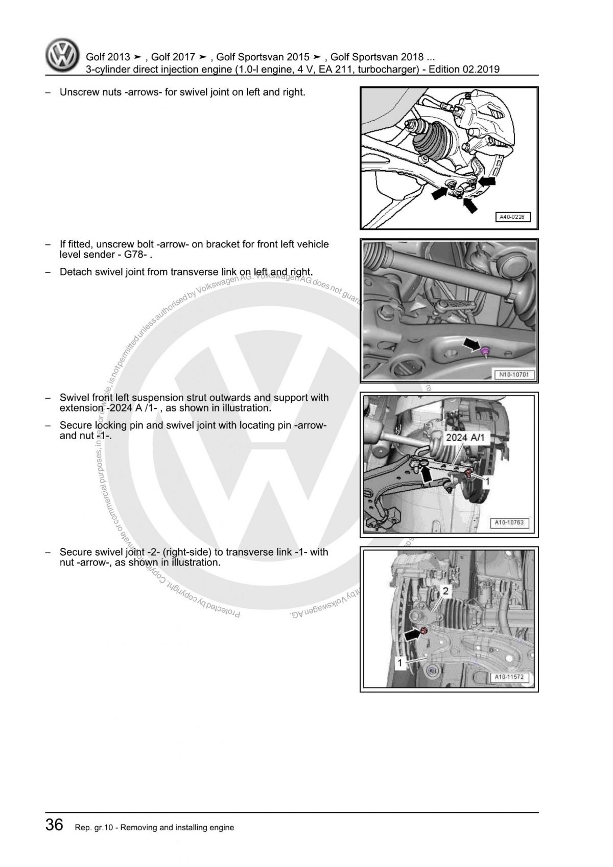 VW Golf Polo T-Cross T-Roc Touran 3-Cylinder Direct Injection Engine OEM Workshop Manual