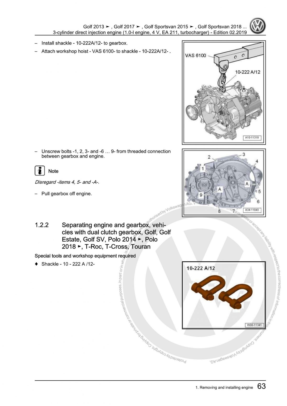 VW Golf Polo T-Cross T-Roc Touran 3-Cylinder Direct Injection Engine OEM Workshop Manual