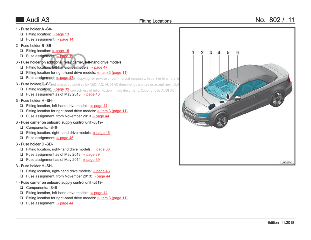 Audi A3 (8V) EWD Electrical Wiring Diagram & Fitting Locations