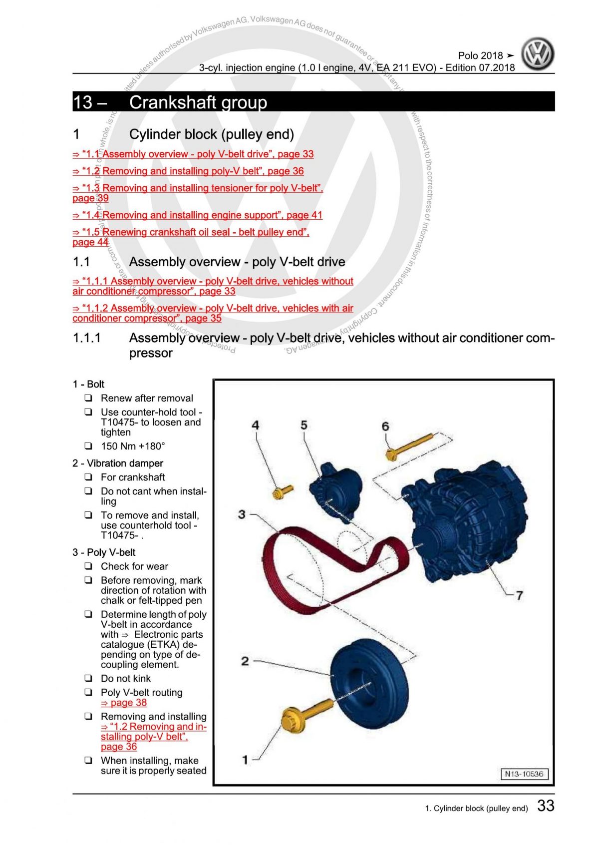 VW 3-cyl. injection engine (1.0 l engine, 4V, EA 211 EVO) OEM Workshop Manual