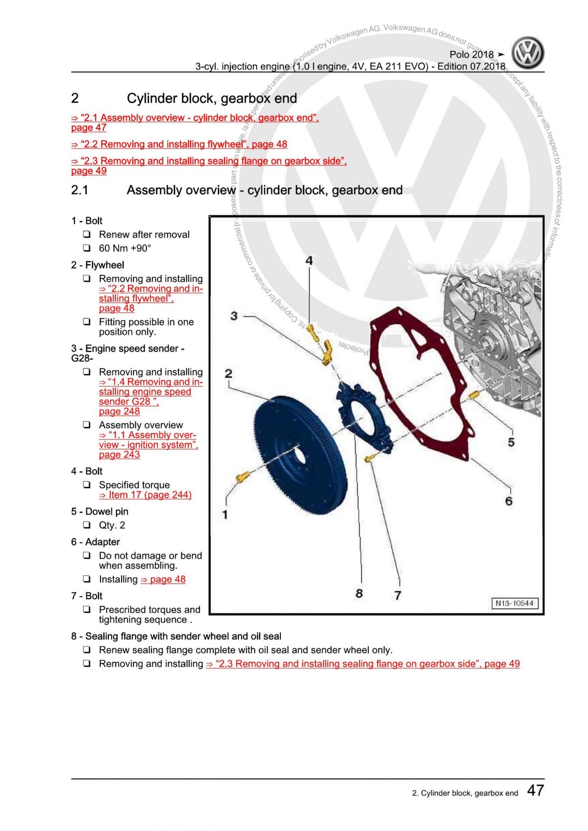 VW 3-cyl. injection engine (1.0 l engine, 4V, EA 211 EVO) OEM Workshop Manual