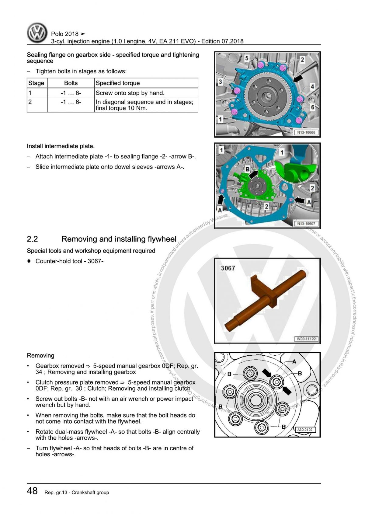 VW 3-cyl. injection engine (1.0 l engine, 4V, EA 211 EVO) OEM Workshop Manual