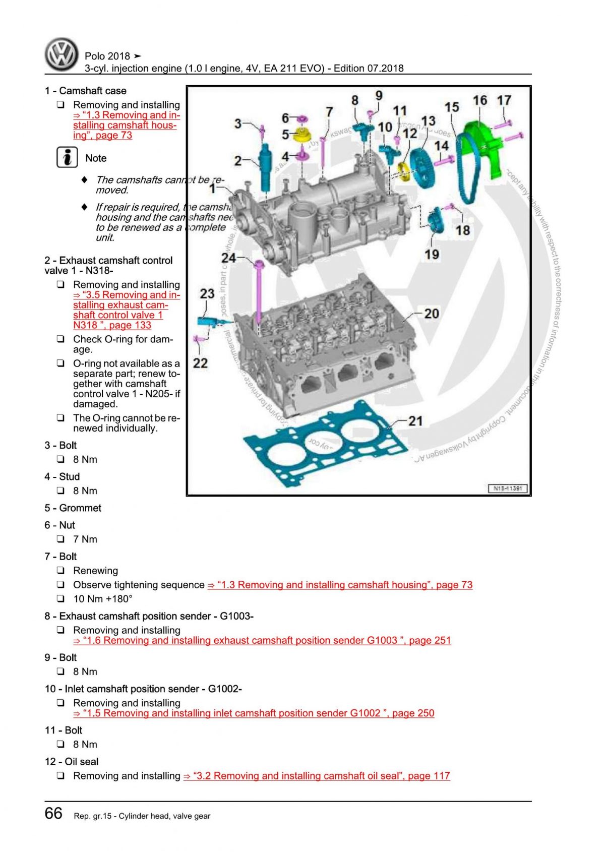 VW 3-cyl. injection engine (1.0 l engine, 4V, EA 211 EVO) OEM Workshop Manual