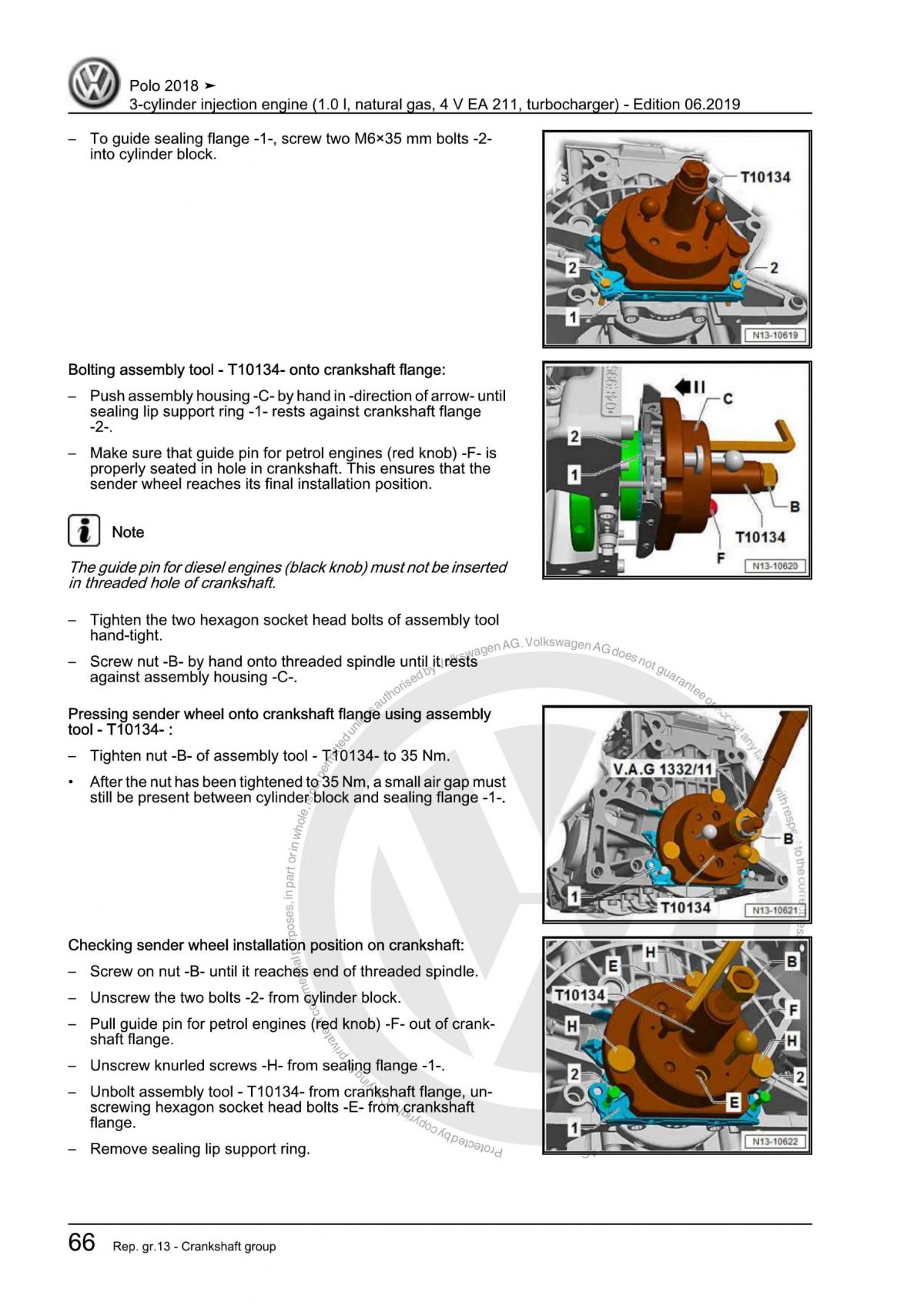 VW 3-cylinder injection engine (1.0 l, natural gas, 4 V EA 211, turbocharger) OEM Workshop Manual