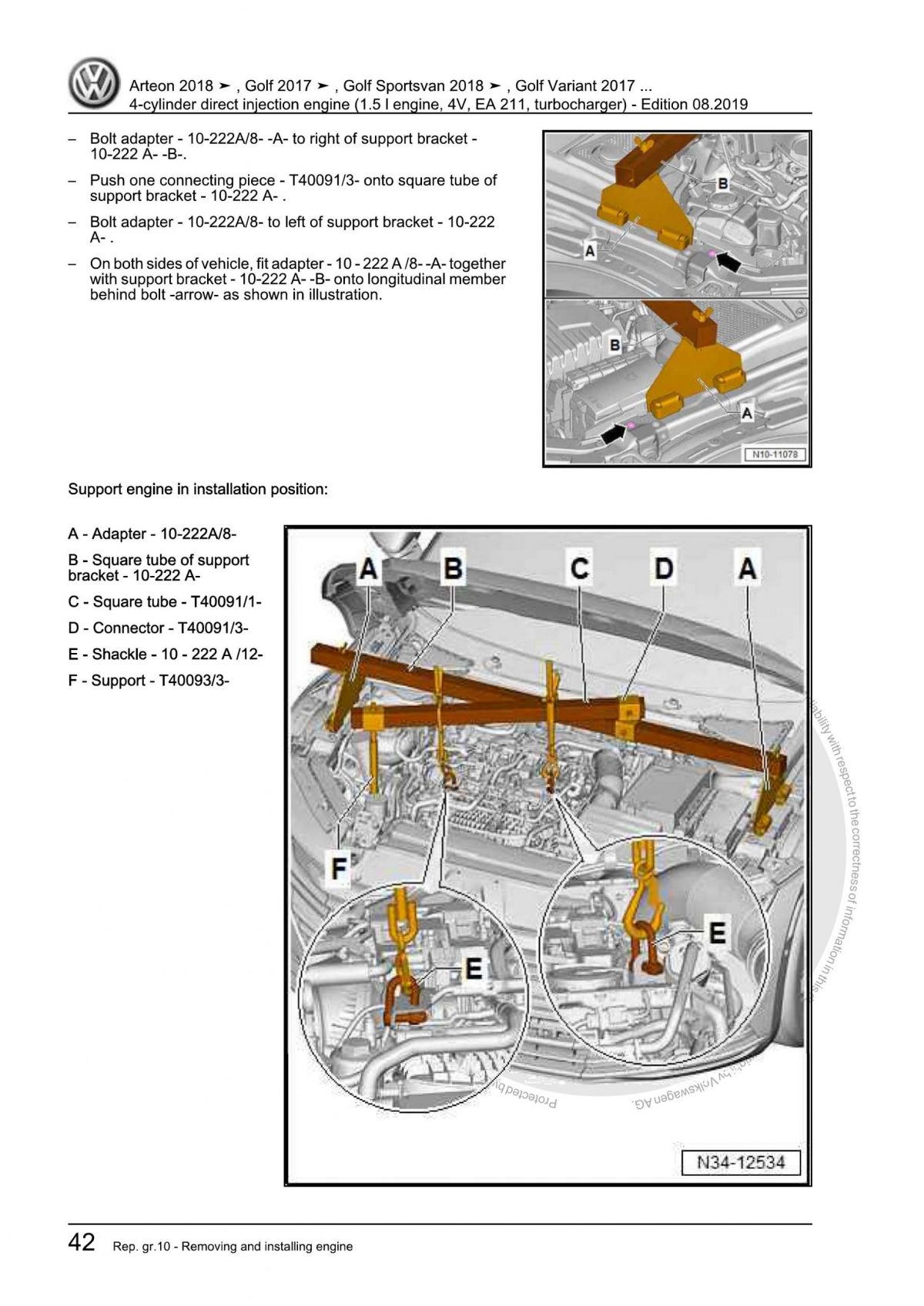 VW 4-Cylinder Direct Injection Engine (1.5 l Engine, 4V, EA 211, Turbocharger) OEM Workshop Manual