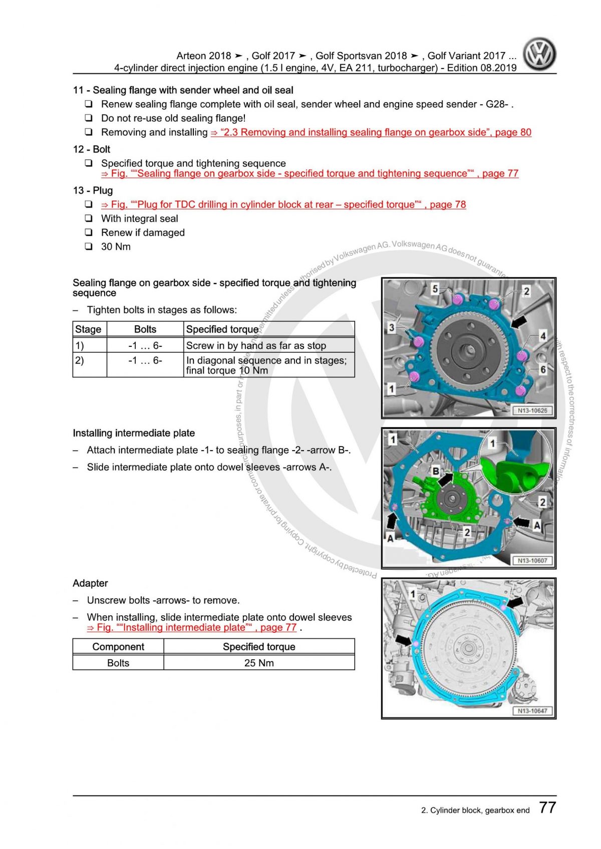 VW 4-Cylinder Direct Injection Engine (1.5 l Engine, 4V, EA 211, Turbocharger) OEM Workshop Manual