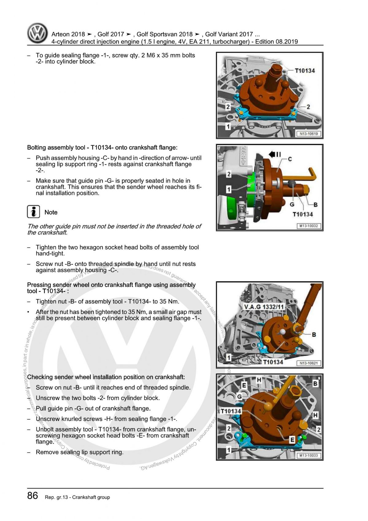 VW 4-Cylinder Direct Injection Engine (1.5 l Engine, 4V, EA 211, Turbocharger) OEM Workshop Manual