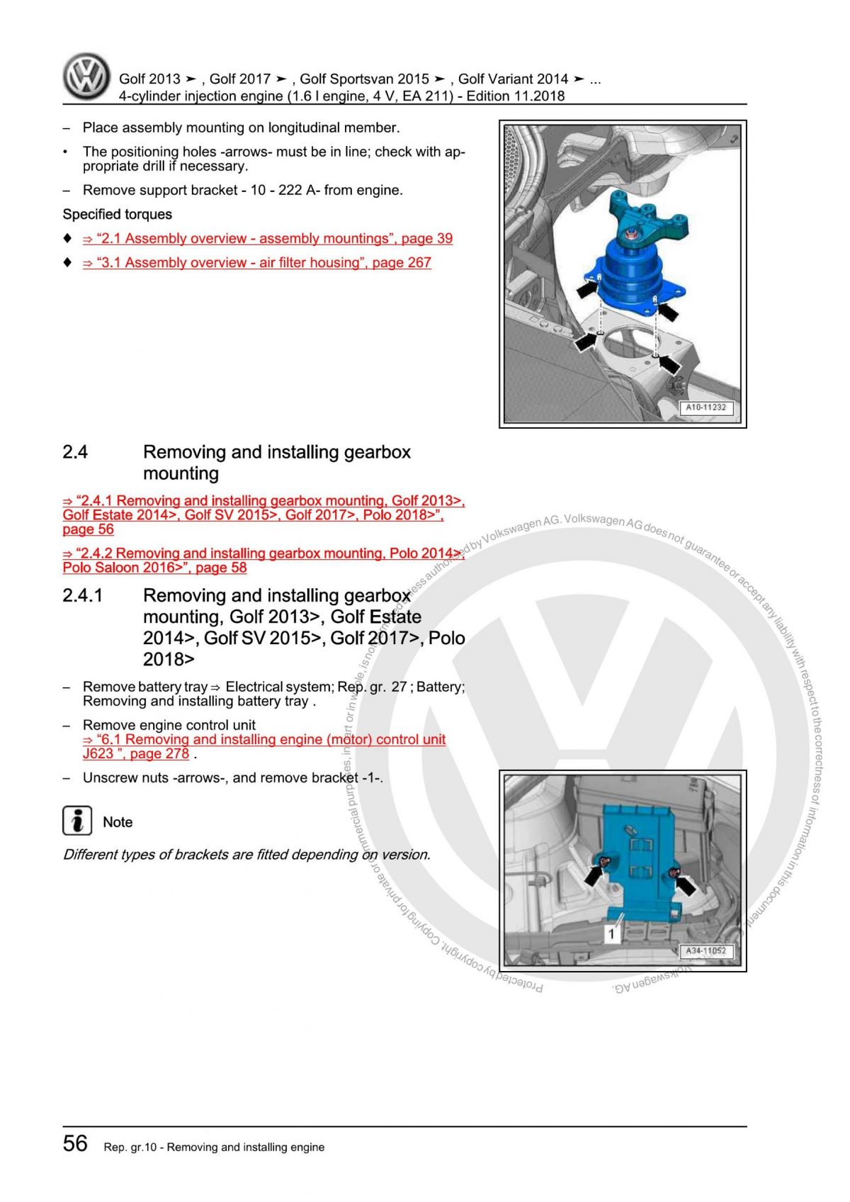 VW 4-Cylinder Injection Engine (1.6 l Engine, 4 V, EA 211) OEM Workshop Manual