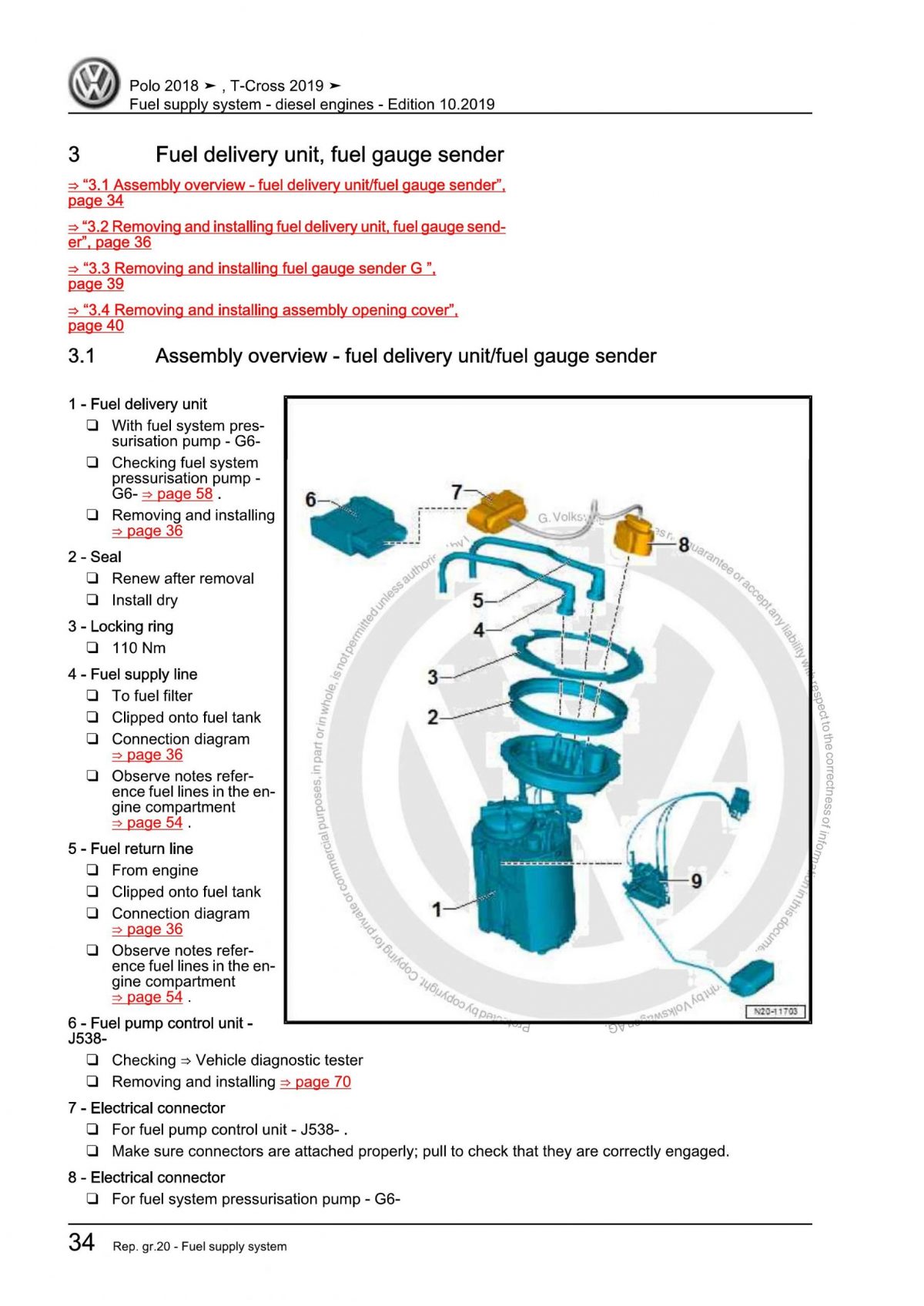 VW Diesel Engines Fuel Supply System OEM Workshop Manual