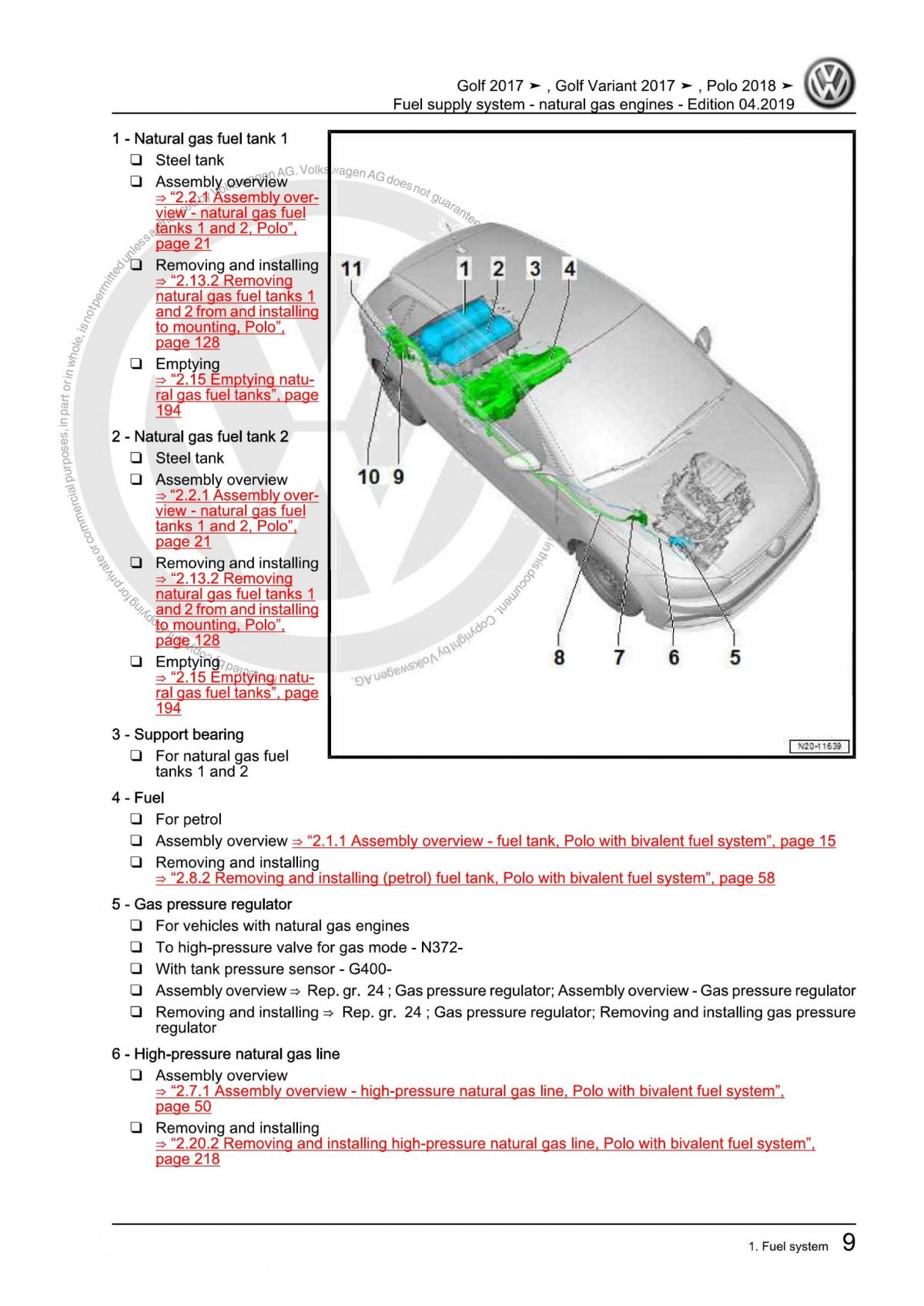 VW Natural Gas Engines Fuel Supply System OEM Workshop Manual