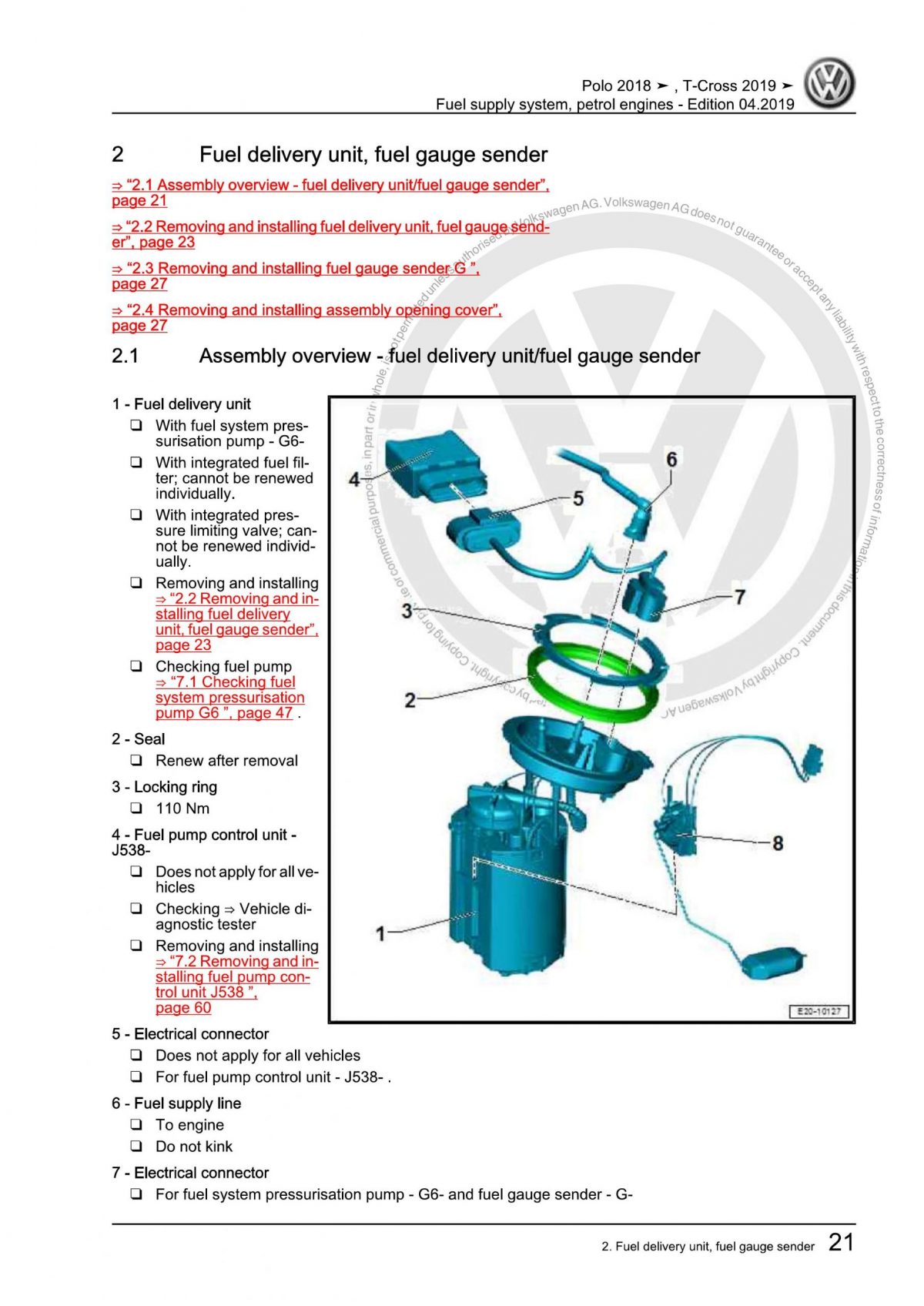 VW Petrol Engines Fuel Supply System OEM Workshop Manual