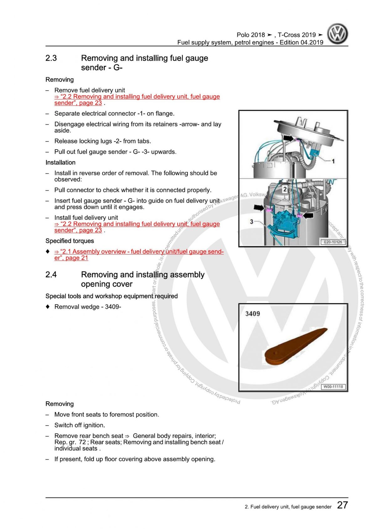 VW Petrol Engines Fuel Supply System OEM Workshop Manual