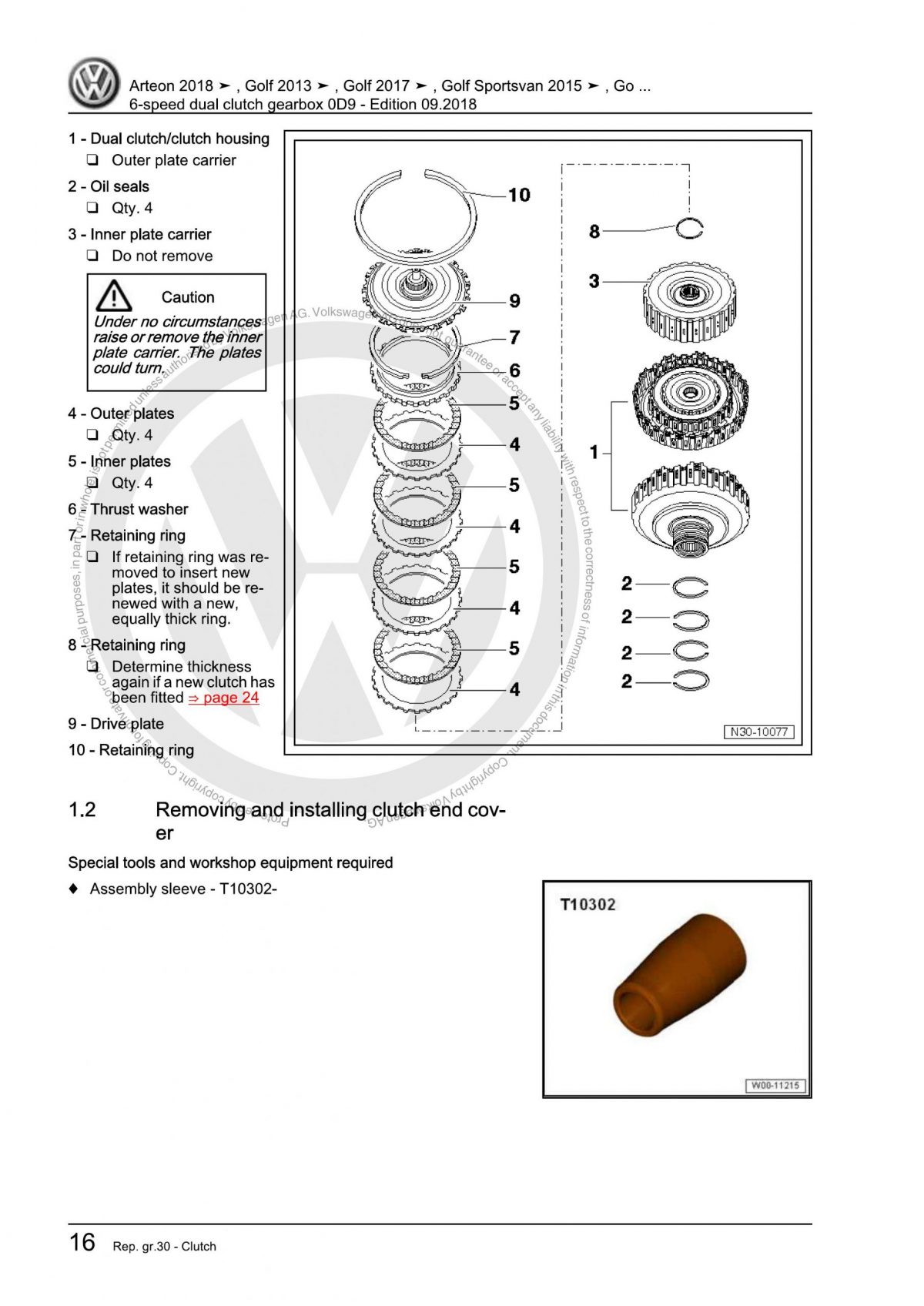 VW 6-Speed Dual Clutch Gearbox 0D9 OEM Workshop Manual