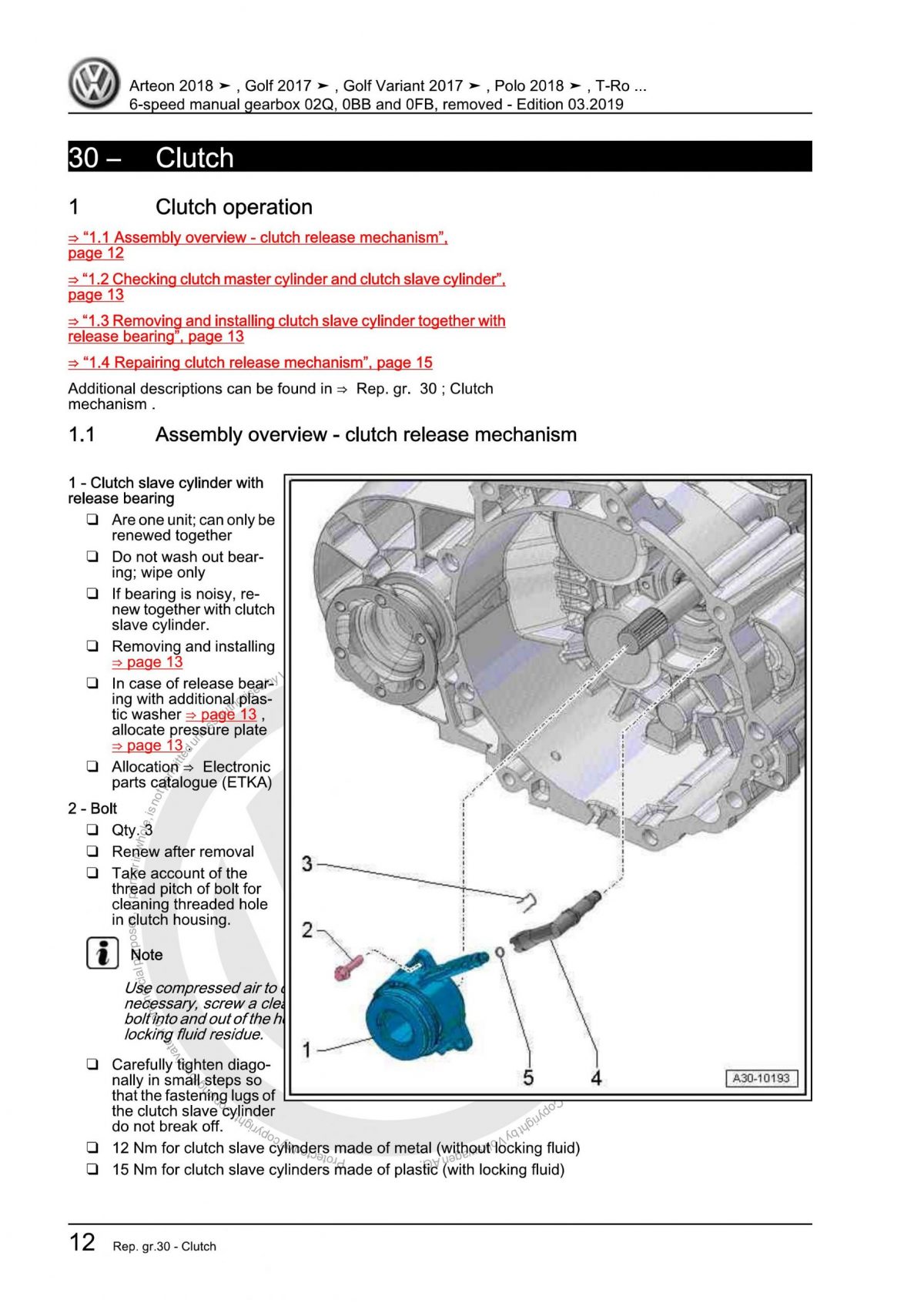 VW 6-Speed Manual Clutch Gearbox 02Q 0BB 0FB OEM Workshop Manual