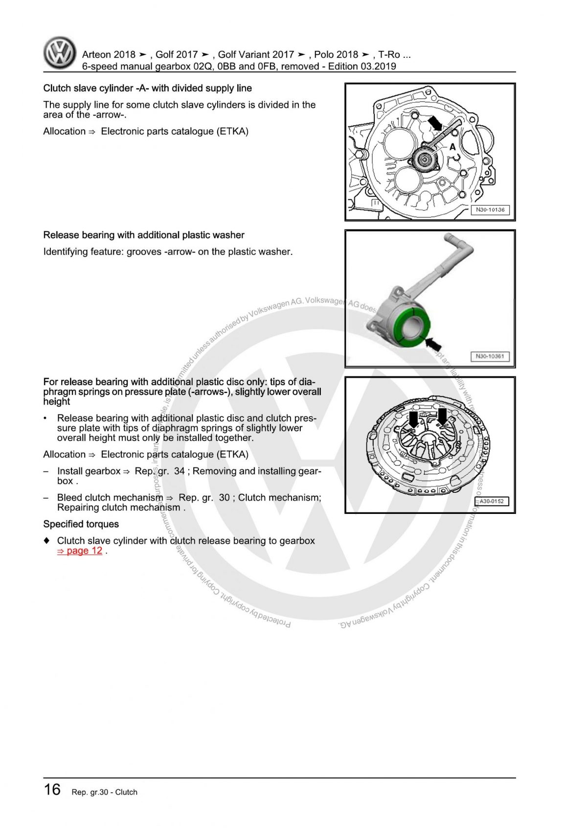 VW 6-Speed Manual Clutch Gearbox 02Q 0BB 0FB OEM Workshop Manual