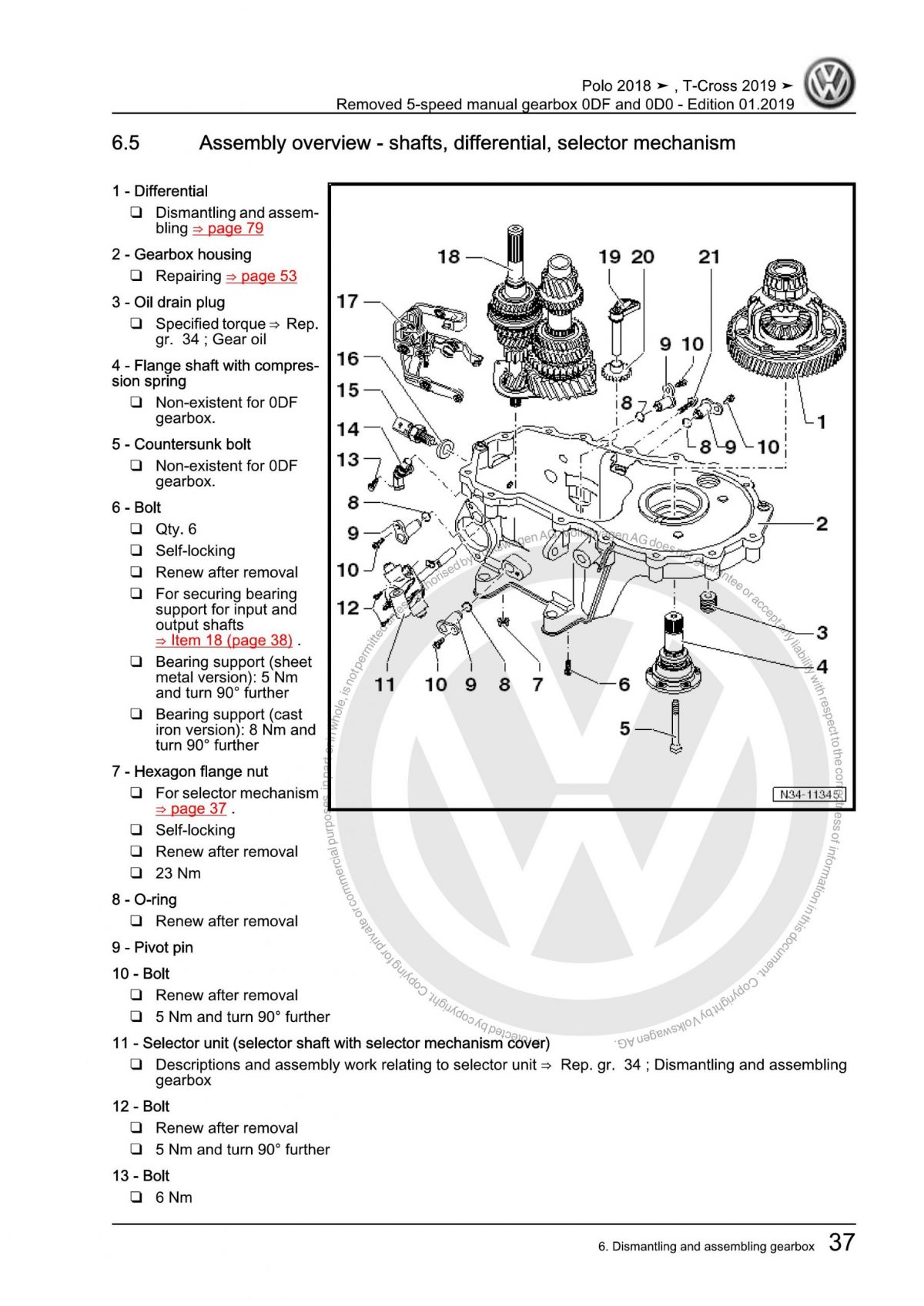 VW 5-Speed Manual Gearbox (0DF0D0) OEM Workshop Manual