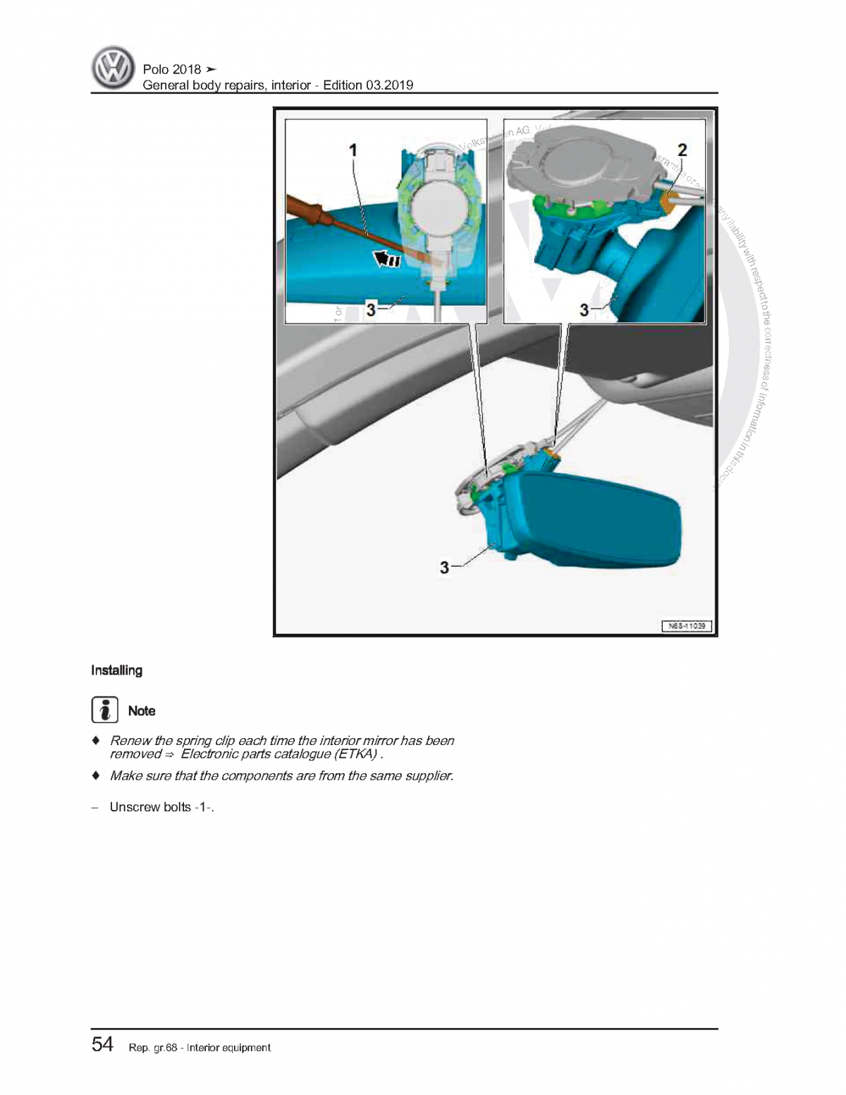 VW Polo (AW-BZ) Interior General Body Repairs Workshop Manual