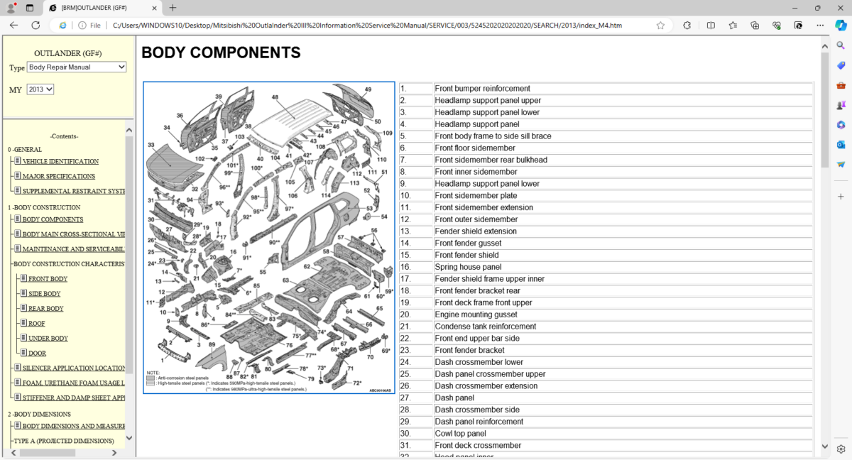 Mitsubishi Outlander 3 OEM Workshop, Technical Information & Body Repair Manuals (BODY COMPONENTS)-7