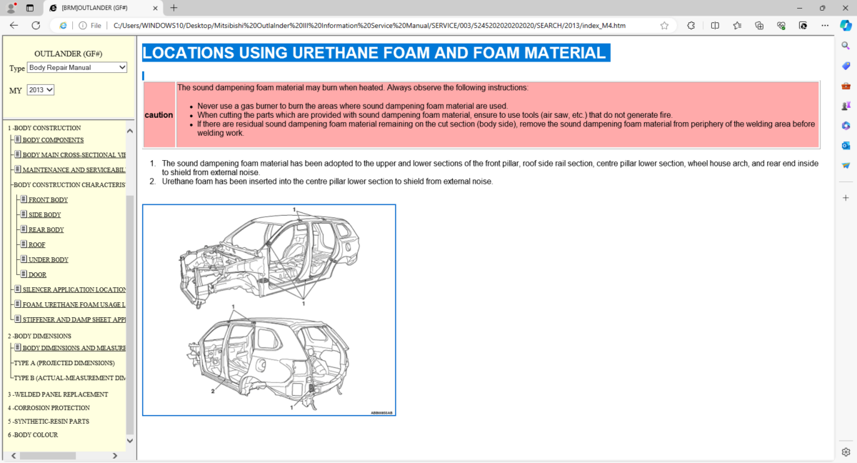 Mitsubishi Outlander 3 OEM Workshop, Technical Information & Body Repair Manuals (LOCATIONS USING URETHANE FOAM AND FOAM MATERIAL)-8