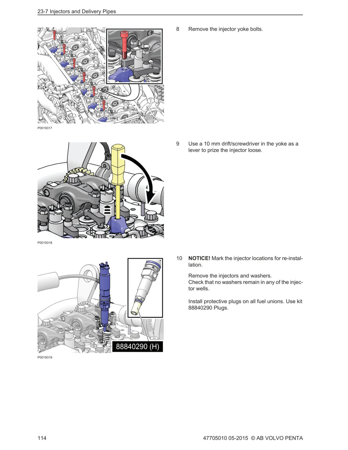 Volvo Penta Marine & Industrial Engine Group 21-26 (TAD570-2VE, TAD870-3VE) Workshop Manual (Injector Yoke Bolts)