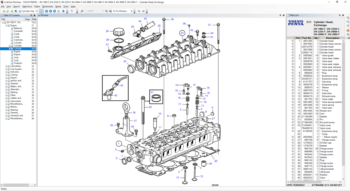 Volvo Penta Generators, Marine, and Industrial Engines OEM Electronic Parts Catalog (Cylinder Head, Exchange)