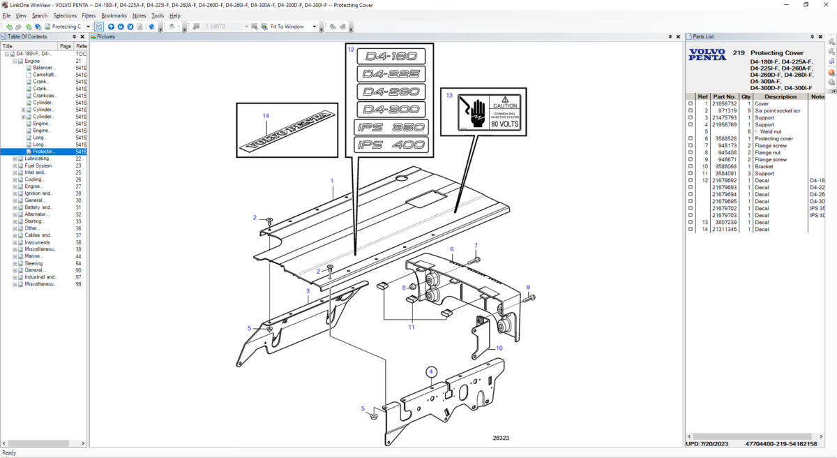 Volvo Penta Generators, Marine, and Industrial Engines OEM Electronic Parts Catalog (Protecting Cover)